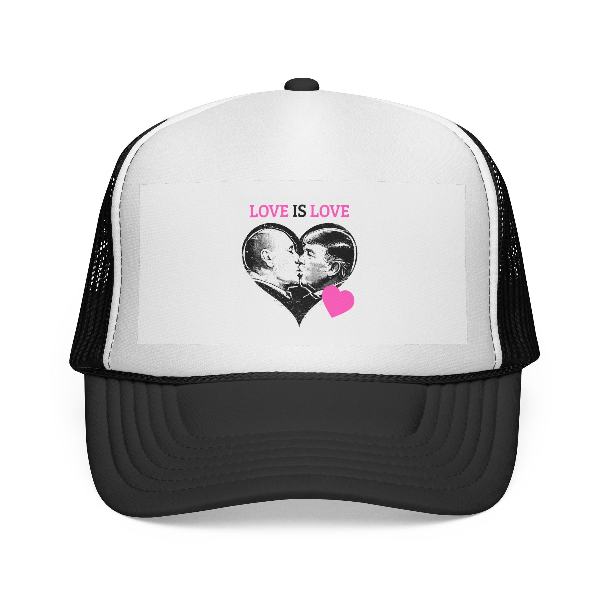Love Is Love | DJT47's Closet Trucker Hat — Pink Black Kiss Heart