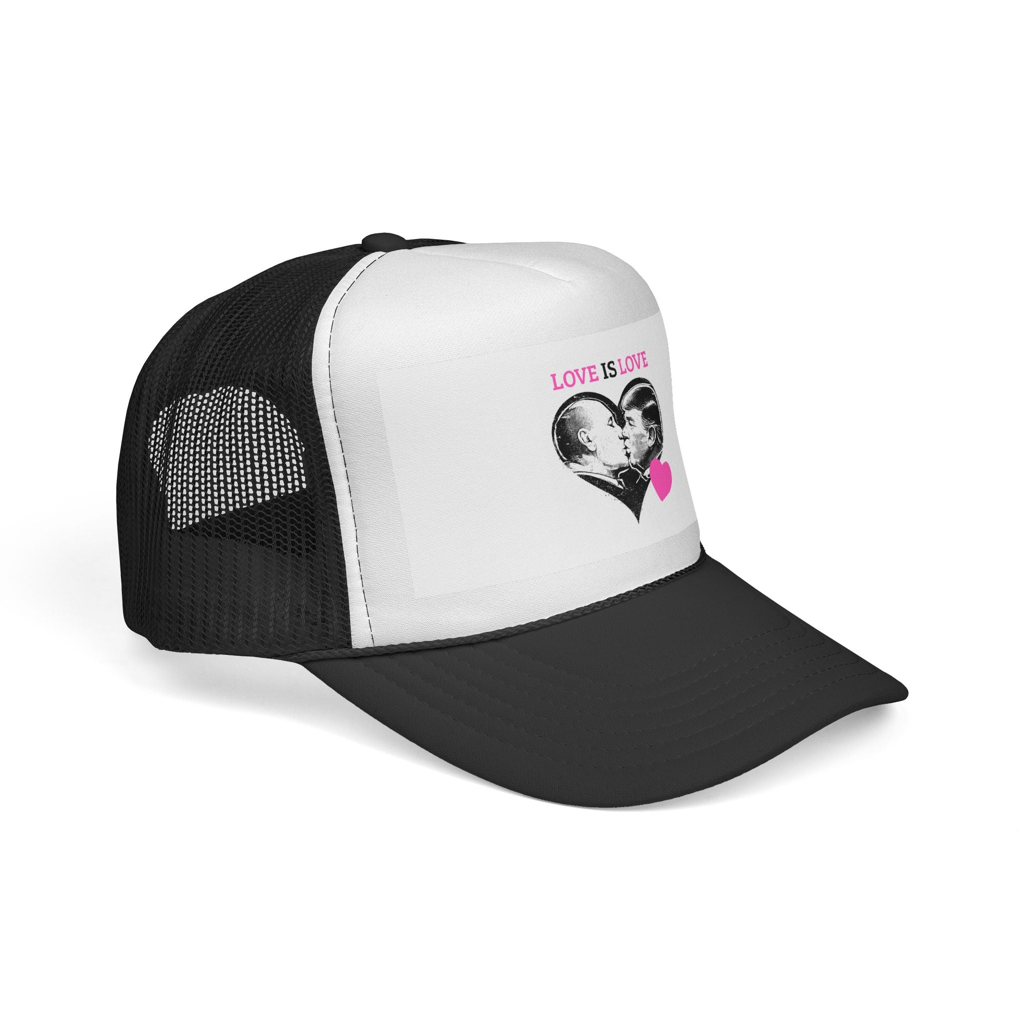 Love Is Love | DJT47's Closet Trucker Hat — Pink Black Kiss Heart
