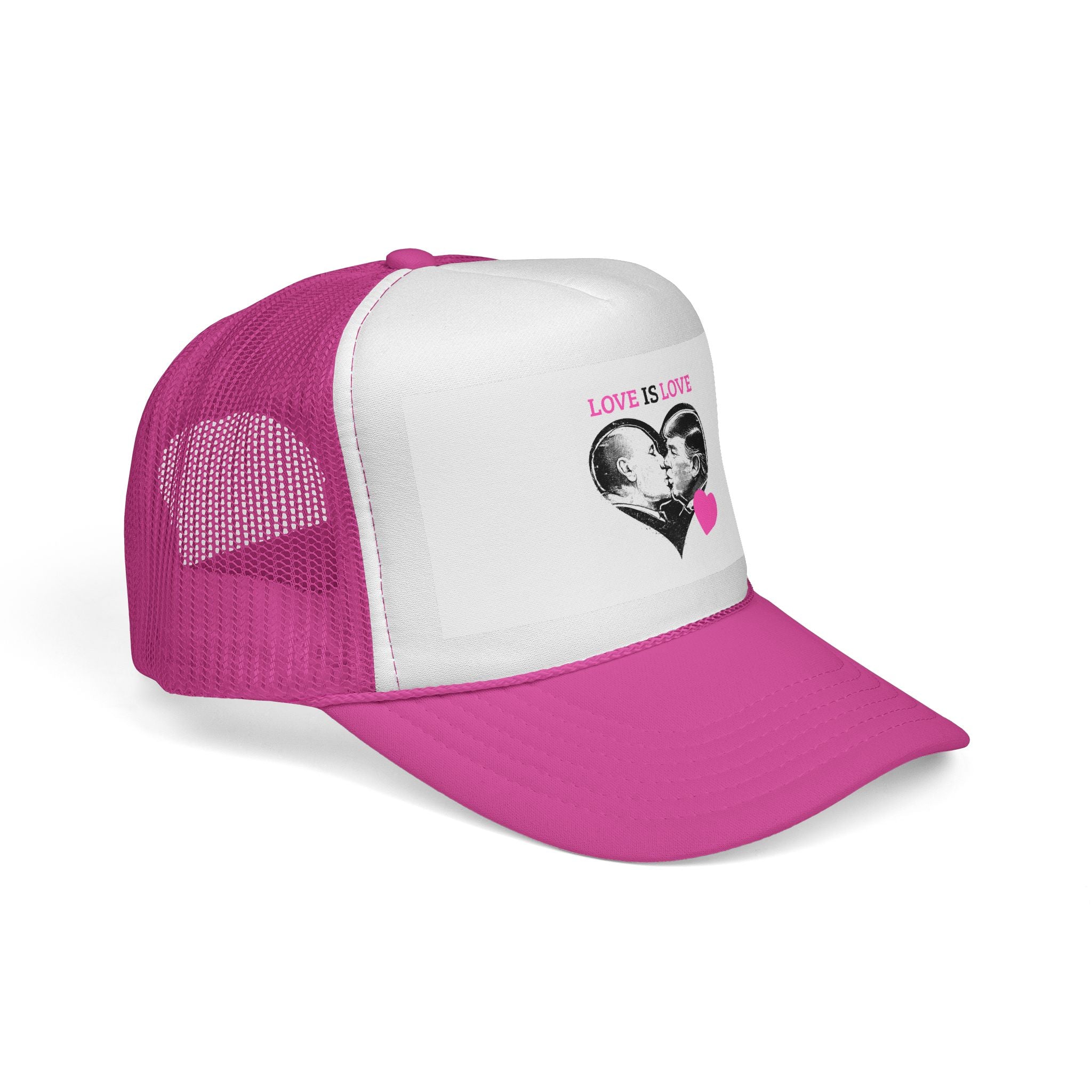Love Is Love | DJT47's Closet Trucker Hat — Pink Black Kiss Heart