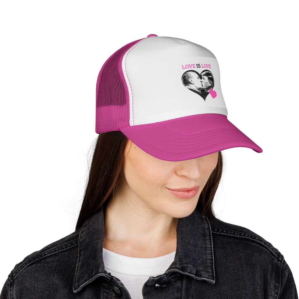Love Is Love | DJT47's Closet Trucker Hat — Pink Black Kiss Heart